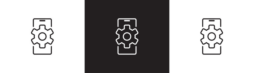 Smartphone settings icon vector. simple icons Update, upgrade, configuration, customization, options, progress bar and installation concept icons isolated on black and white transparent background.