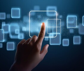 Hand Interacting with Futuristic Neon-Outlined Interface, Advanced Technology Digital Interaction