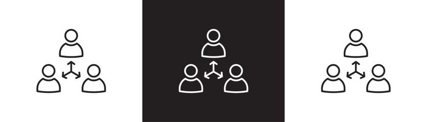 Business teamwork thin line icon. Contains team, cooperation, people, collaboration, communication, partnership, leadership, unity. Vector illustration icon isolated on black and white transparent.