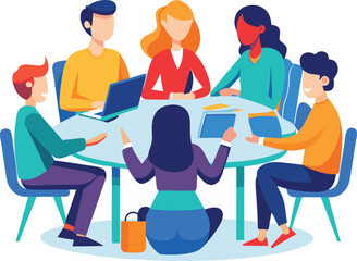 Vector illustration, flat style, businessmen discuss social network, news, vector, social networks, chat, dialogue speech bubbles, new projects,peoples meeting