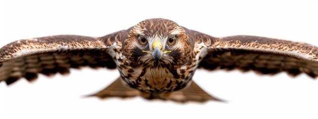 Obraz premium A tight shot of a bird of prey with sprawled wings and widened eyes