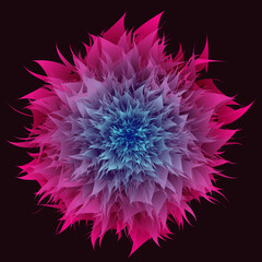 Vibrant red to blue gradient floral burst art on black background.
