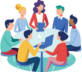 Vector illustration, flat style, businessmen discuss social network, news, vector, social networks, chat, dialogue speech bubbles, new projects,peoples meeting