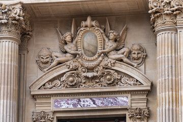 Architectural details of famous neo-baroque building Opera National de Paris. Grand Opera (Garnier...