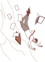 Loser business man falls off cliff due to mistake, or lack of professional experience and connections. Loser guy became victim of crisis and was thrown out of work during company downsizing