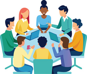 Vector illustration, flat style, businessmen discuss social network, news, vector, social networks, chat, dialogue speech bubbles, new projects,peoples meeting