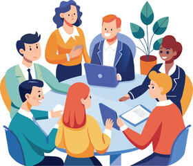 Vector illustration, flat style, businessmen discuss social network, news, vector, social networks, chat, dialogue speech bubbles, new projects,peoples meeting