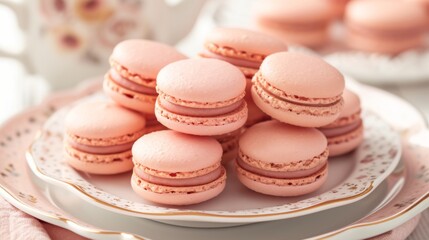 Obraz premium Set of pink French macarons on a decorative plate
