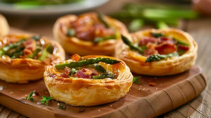 Savory puff pastry tarts filled with asparagus and bacon