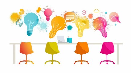 Creative meeting agendas in dynamic workspaces, brainstorming sessions, innovative ideas, interactive collaboration, goal-oriented discussions, creative solutions