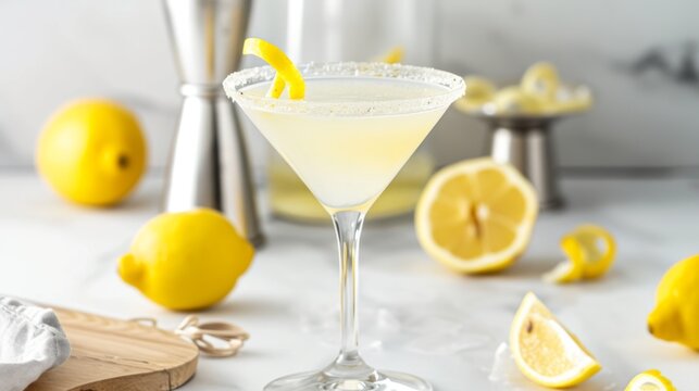 Classic lemon drop martini in a chilled glass with a lemon twist garnish