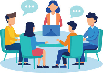 Vector illustration, flat style, businessmen discuss social network, news, vector, social networks, chat, dialogue speech bubbles, new projects,peoples meeting