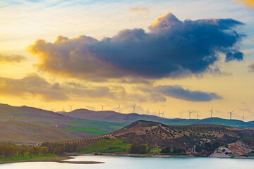 Andalucia with wind turbines on hill, Spain