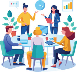 Vector illustration, flat style, businessmen discuss social network, news, vector, social networks, chat, dialogue speech bubbles, new projects,peoples meeting