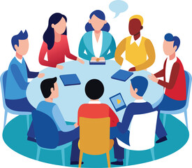 Vector illustration, flat style, businessmen discuss social network, news, vector, social networks, chat, dialogue speech bubbles, new projects,peoples meeting