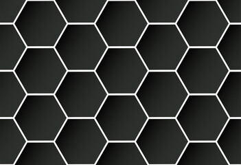 Grey cells pattern background. Black hexagon grid texture with silver lines. Dark grey background.