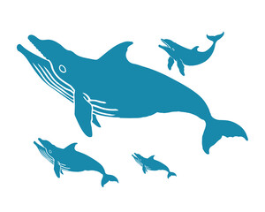Fototapeta premium Illustration of a cartoon whales silhouette