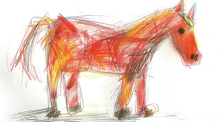 Child's Drawing of a Red Horse