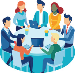 Vector illustration, flat style, businessmen discuss social network, news, vector, social networks, chat, dialogue speech bubbles, new projects,peoples meeting