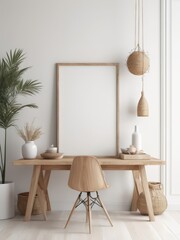 Interior poster mockup with vertical frame in home interior background. Mockup Poster Frame in cozy room