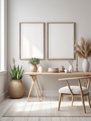 Fototapeta premium Interior poster mockup with vertical black frame in home interior background. Mockup Poster Frame in cozy room