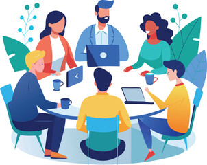 Vector illustration, flat style, businessmen discuss social network, news, vector, social networks, chat, dialogue speech bubbles, new projects,peoples meeting