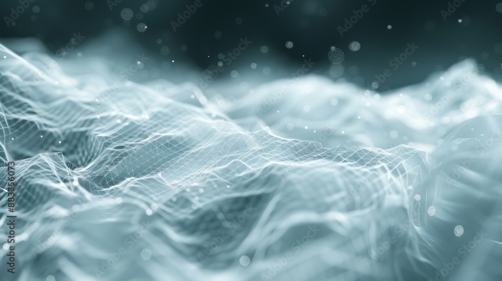 Poster abstract white and gray polygon tech network background with connected dots and lines texture, 3d re