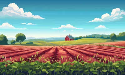 Fototapete Rund A flat vector of a farmer??Ts field with crops. © peppastocker