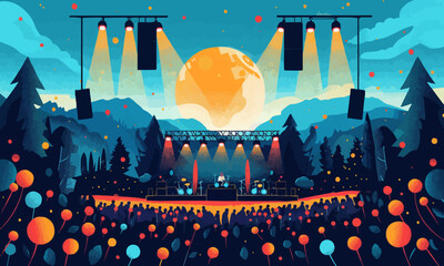A flat vector of a music festival.