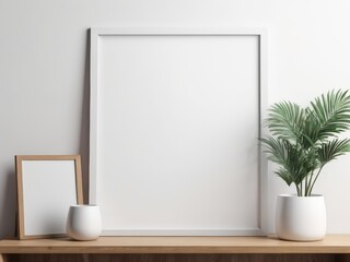 Interior poster mockup with vertical frame in home interior background. Mockup Poster Frame in cozy room