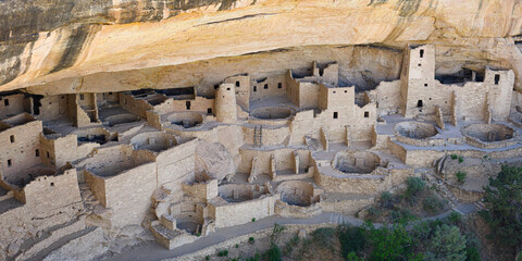 Overview of Cliff Palace dwelings in Mesa Verde National Park Colorado