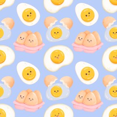 Seamless Pattern with Eggs, Healthy Breakfast, Protein Food Print