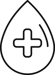 Simple blood drop icon containing a bold medical cross, representing the concept of blood donation