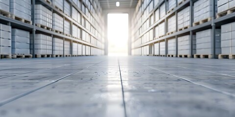 Low angle view of a large white depot at a construction hardware shop in France. Concept Construction, Hardware Shop, France, White Depot, Low Angle View