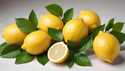 Lemons with leaves isolated on white background