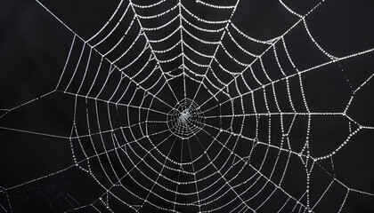 Creepy white spider web on black background