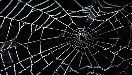 Obraz premium Creepy white spider web on black background