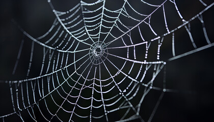 Obraz premium Creepy white spider web on black background