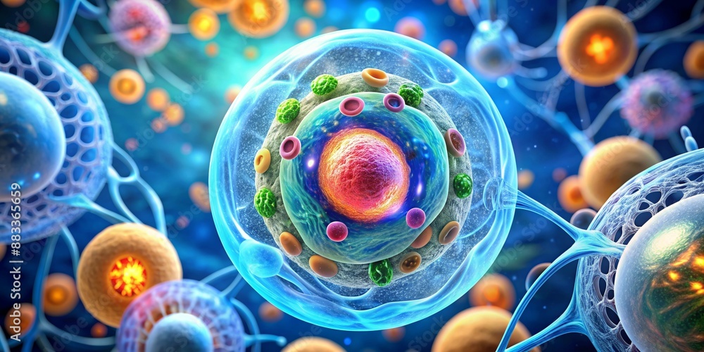 Poster a close-up view of a cell's inner structures - a close-up view of a cell's inner workings, showcasin