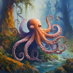 Obraz premium Octopus in painting technique