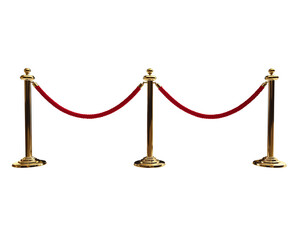 Luxury entrance Red rope with golden stumps on red carpet white background Luxury Entrance Red Carpet Concept