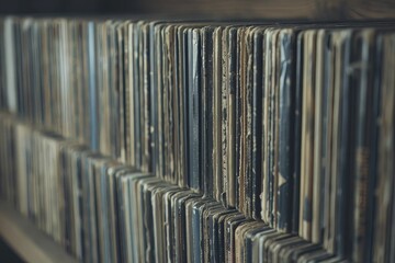 Obraz premium Vintage vinyl shop displays, featuring the classic and nostalgic charm of vinyl record stores.