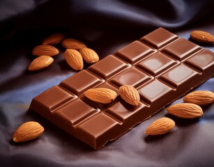 Barras de  chocolate con nueces avellanas almendras con fondos negros ,  luz de estudio