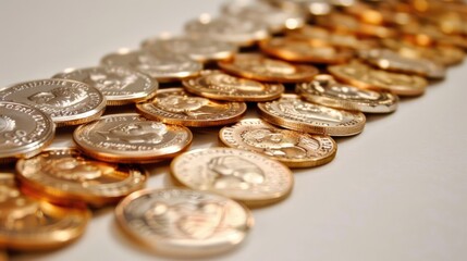 Coins arranged in a line to represent financial growth