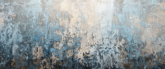 Abstract grunge background with grey and blue tones, old concrete wall texture with rust stains