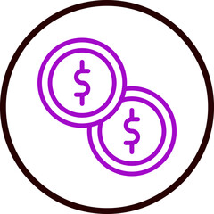 Coin Vector Line Purple Circle Black