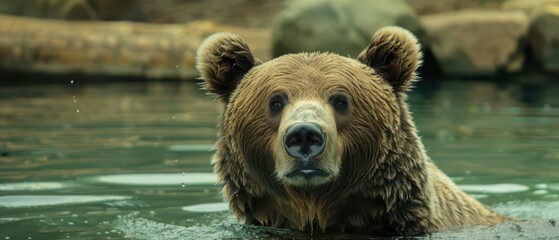 Fototapeta premium Brown Bear Emerging From Water At A Wildlife Sanctuary