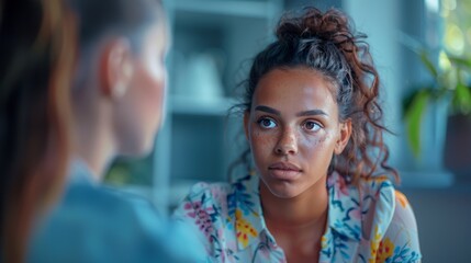 Candid Conversation Between Two Multiracial Women in a Home Setting - Emotional Connection. Generative ai