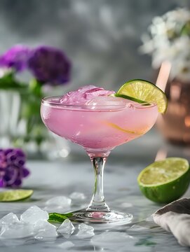Lime Wedge Garnish and Ernests Special Daiquiri in a Chilled Glass