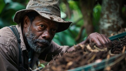 Obraz premium Elderly African American Man Gardening with Focus and Dedication - Rural Agrarian Lifestyle Concept. Generative ai